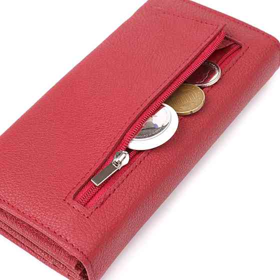 Яскравий вертикальний гаманець із натуральної шкіри Червоний (ST Leather) Київ