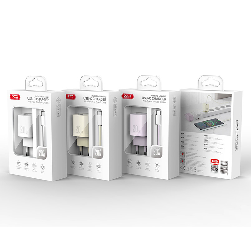 Мережевий зарядний пристрій XO L146 PD20W Single USB-C + Type-C кабель білий Львів - фото 6