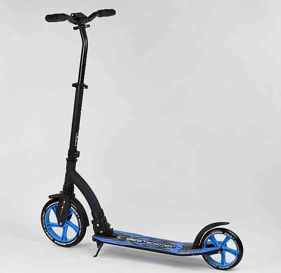 Самокат Best Scooter алюмінієве широке кермо передній амортизатор Чорний з синім (54664) Чернігів