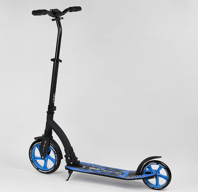 Самокат Best Scooter алюмінієве широке кермо передній амортизатор Чорний з синім (54664) Чернігів - фото 3