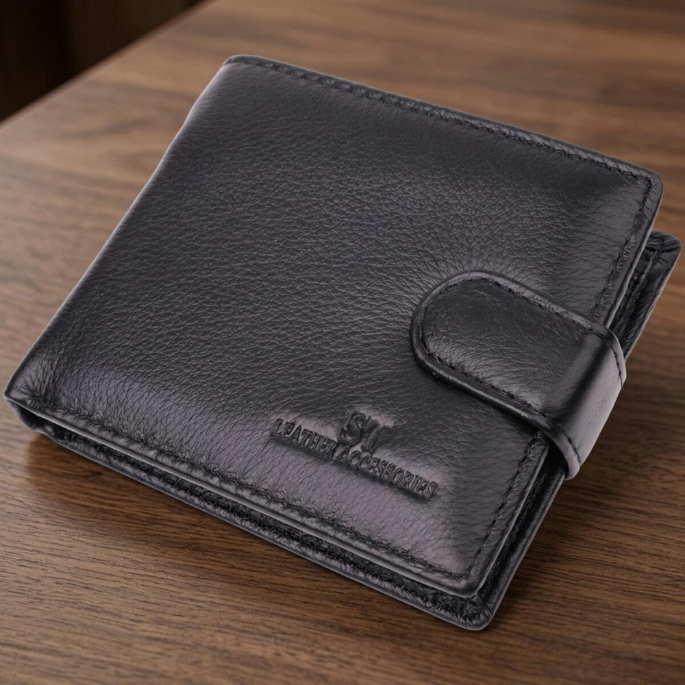 Гаманець для чоловіків зручного розміру з натуральної шкіри ST Leather 22463 Чорний Київ - фото 11