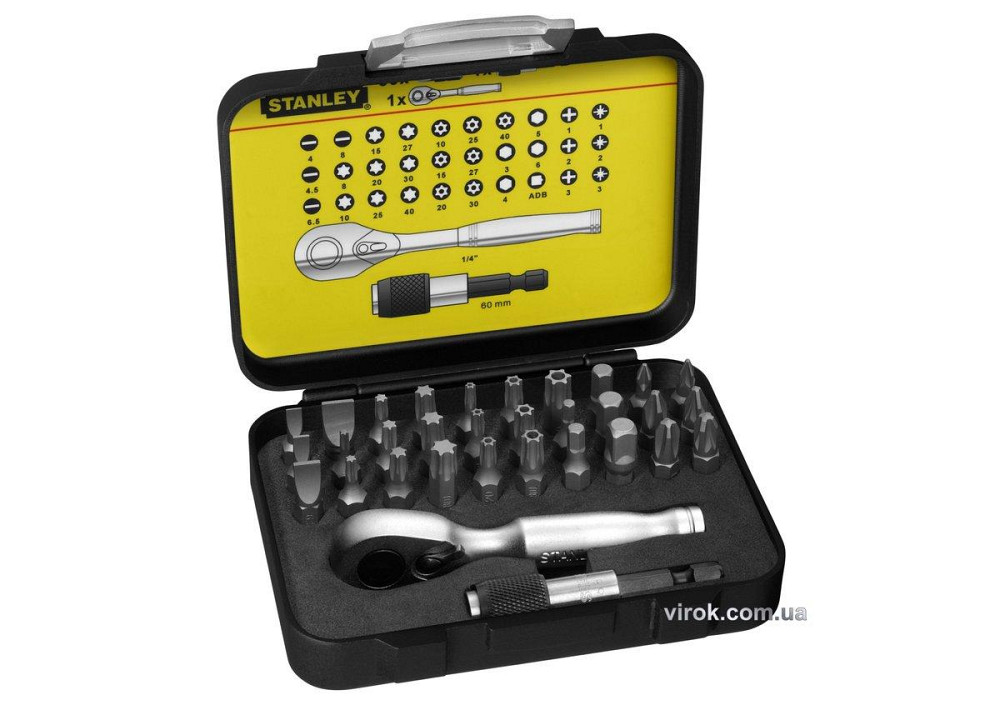 Набір викруткових насадок STANLEY "Expert" з міні-тріщаткою і магнітним тримачем ¼", 32 шт. Одеса - фото 1