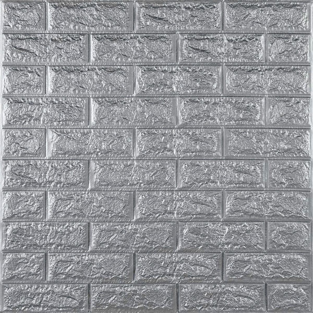 Самоклеюча 3D панель цегла срібляста Київ - фото 1