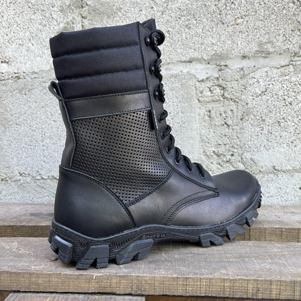 Тактичні літні чоловічі берці чорні, шкіряні високі військові берці водостійкі, прошиті Львів - фото 9