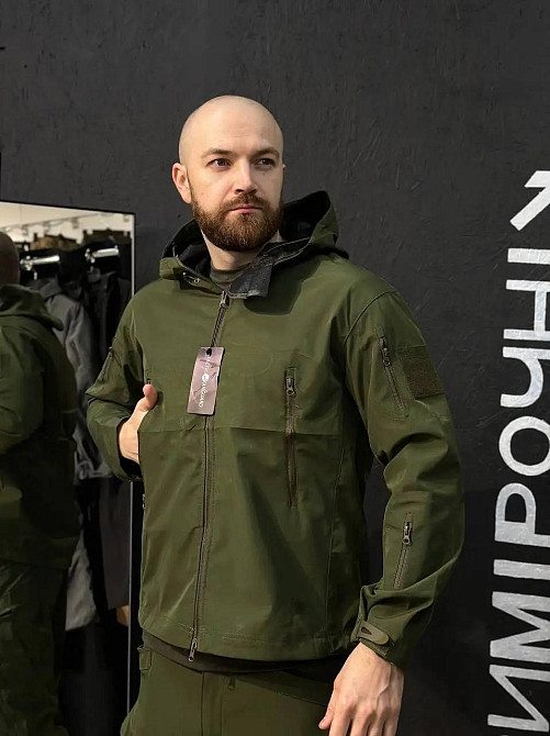 Тактична куртка чоловіча олива легка, водостійка, для туризму, риболовлі та активного відпочинку Львів - фото 3