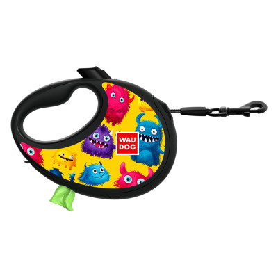 Поводок для собак WAUDOG R-leash с контейнером для пакетов "Мохнатые монстры", светоотражающая лента, S (255-4050) Винница - изображение 1