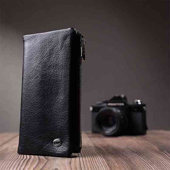 Вертикальный бумажник унисекс из мягкой натуральной кожи Черный (ST Leather) Киев