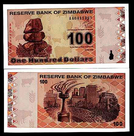 Зімбабве/Zimbabwe 100 Dollars 2009 Pick UNC Полтава
