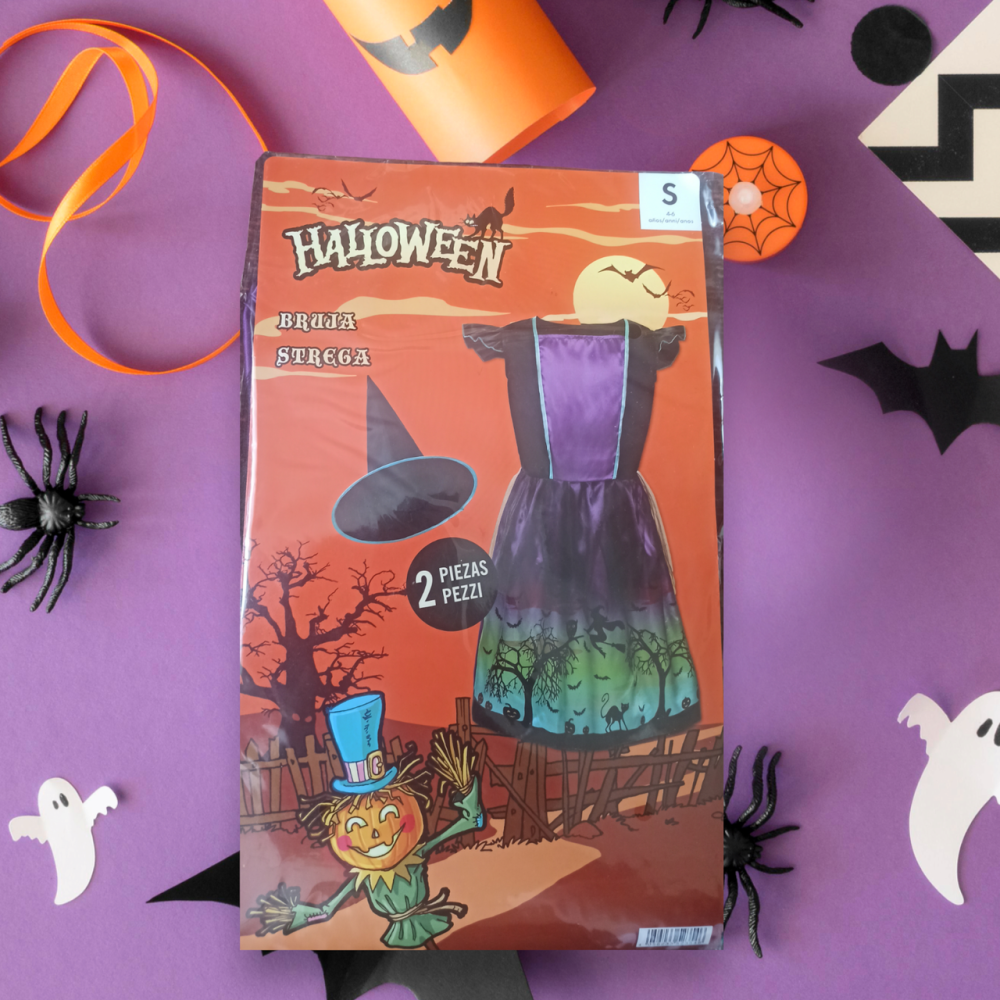 Детское платье со шляпой Ведьма на Хеллоуин размер S 4-6 лет фиолетово-зеленое Киев - изображение 1