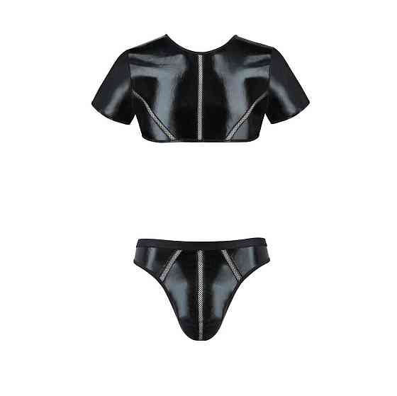 Комплект чоловічої білизни під латекс Passion 057 SET PETER S/M Black, кроп-топ, стринги Sex Aura Київ