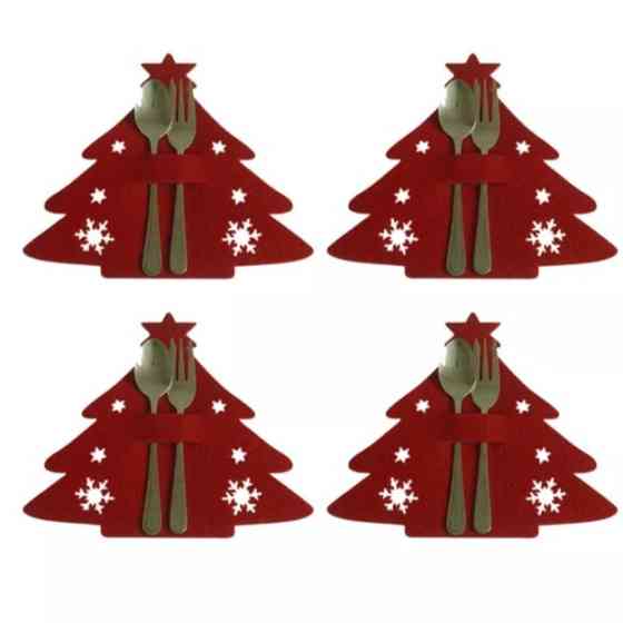 Украшения на новогодний стол Елочки для приборов 4 штуки 20 на 17 см красный Киев