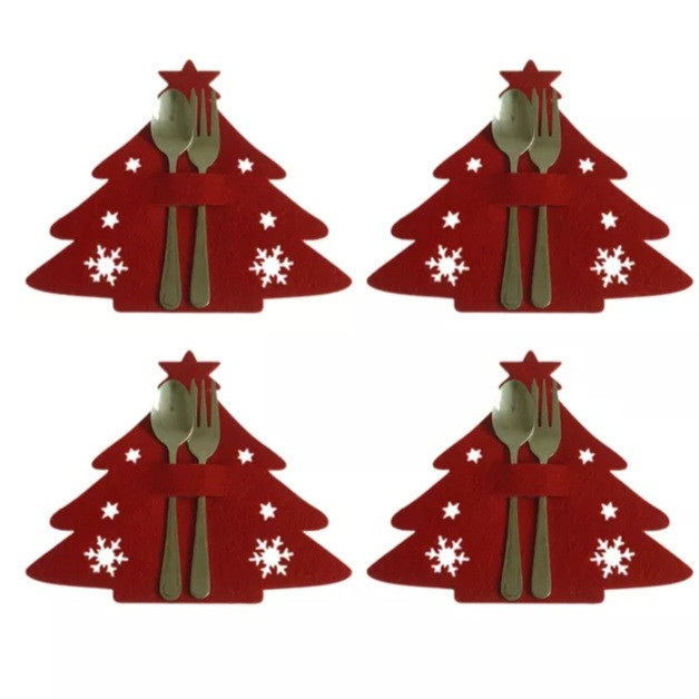 Прикраси на новорічний стіл Ялинки для приборів 4 штуки 20 на 17 см червоний Київ - фото 1