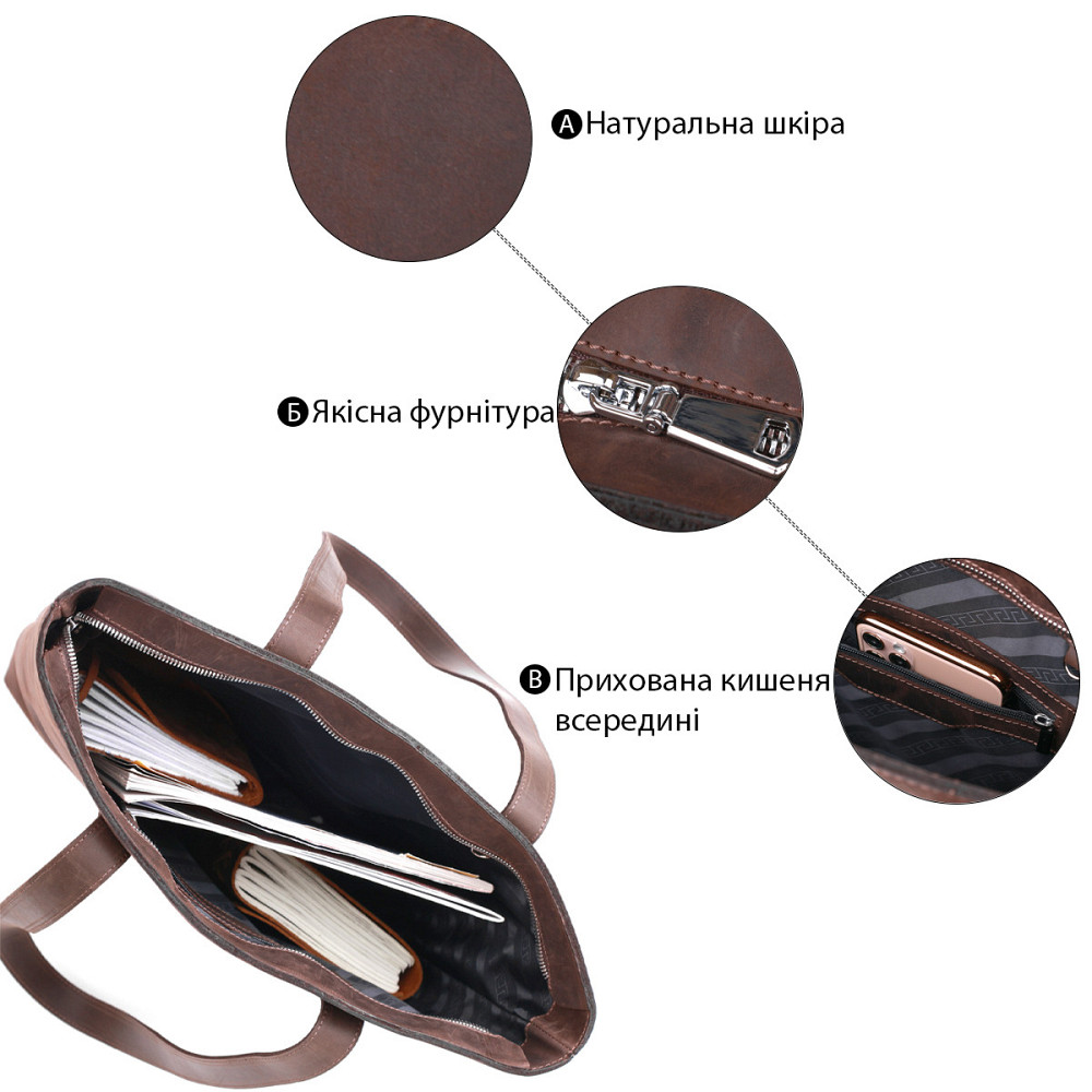 Винтажная женская сумка-шоппер Shvigel 16349 Коричневый Киев - изображение 4