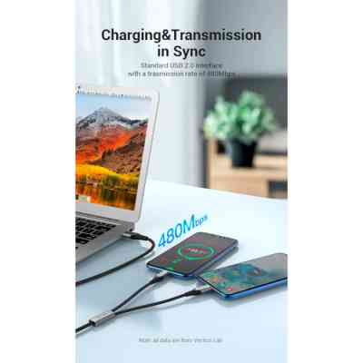 Дата кабель USB 2.0 AM to 2хUSB-C M 1.0m Y-Splitter Charging Cable 2.4А 480Mbps Aluminum Al Vention (CQOHF) Вінниця