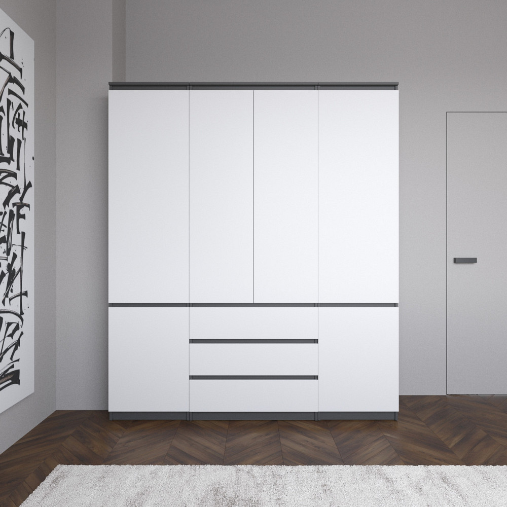 Шафа для одягу VAYS зі штангою та полицями, 3 шухляди, комплект R9+R22-2 Антрацит-Білий фасад Львів - фото 1