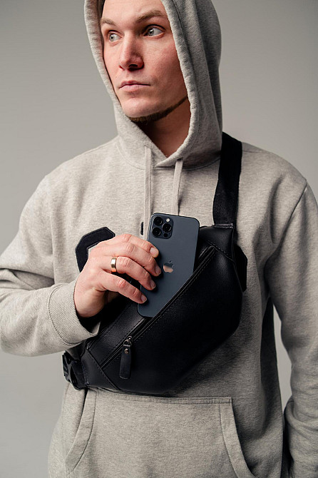 Чоловіча сумка-бананка чорна, сумка на пояс SL011 (Чорна) Суми - фото 3
