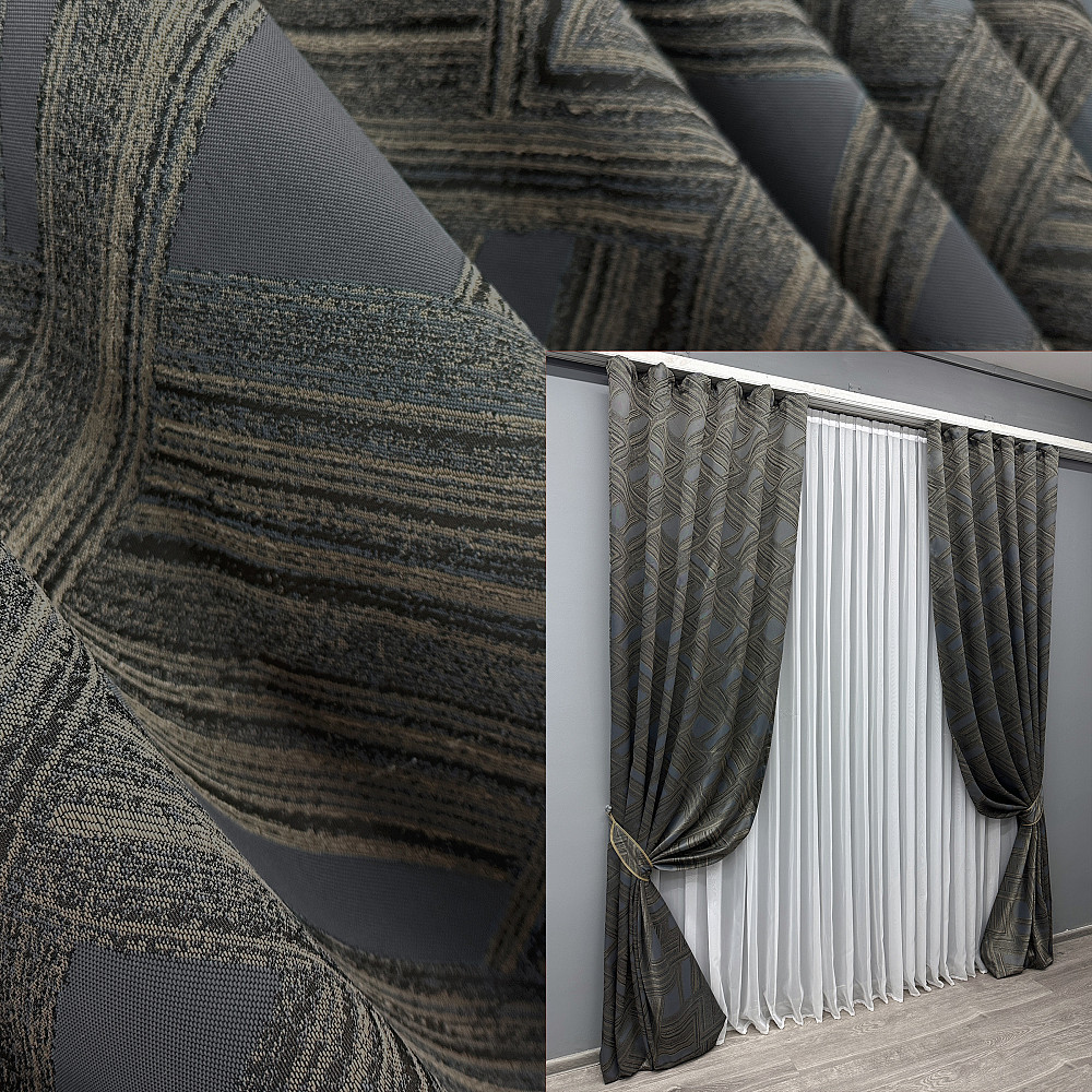 Комплект готовых штор VR-Textil Жаккард Mystery № 1625ш Капучино с серым 150х290 см 2 шт (33-0541) Киев - изображение 1