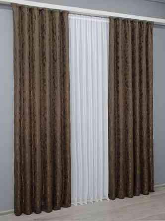 Комплект готових штор VR-Textil Льон мармур Pavliani AL № 1575ш Коричневий 150х270 см 2 шт (33-0435) Київ