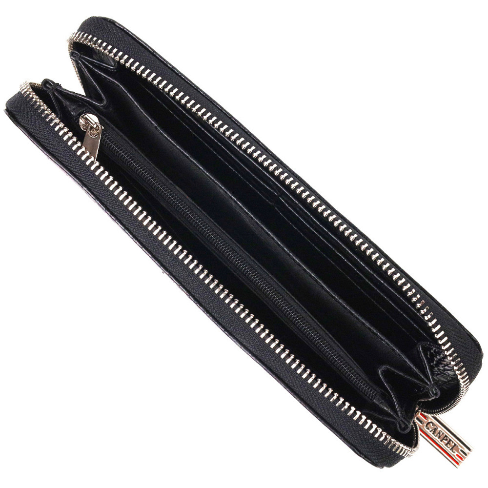 Горизонтальний гаманець для жінок з натуральної фактурної шкіри під крокодила CANPELLINI 21623 Чорний Київ - фото 5