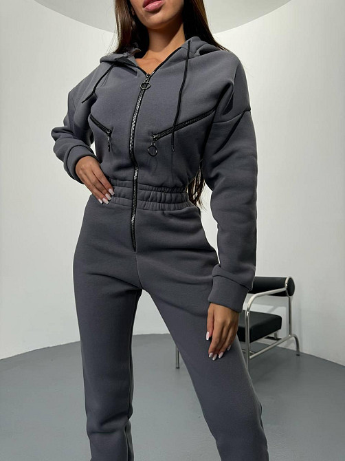 Жіночий повсякденний теплий комбінезон тринитка на флісі Графіт, 42/44 Одеса - фото 2