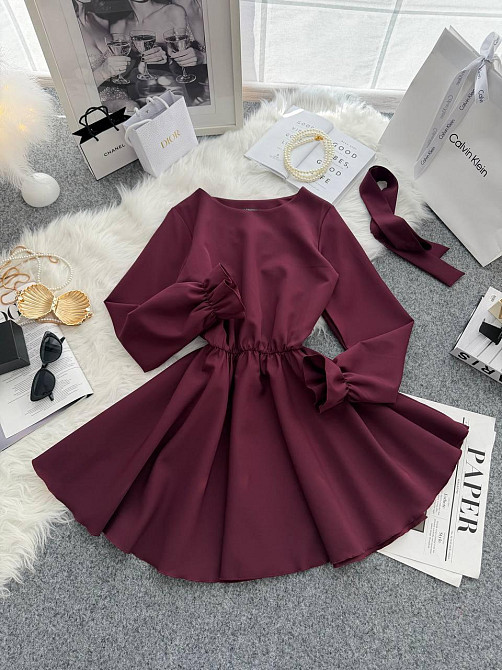 Жіноча романтична мінісукня з поясом креп костюмка Марсала, 50/52 Одеса - фото 1