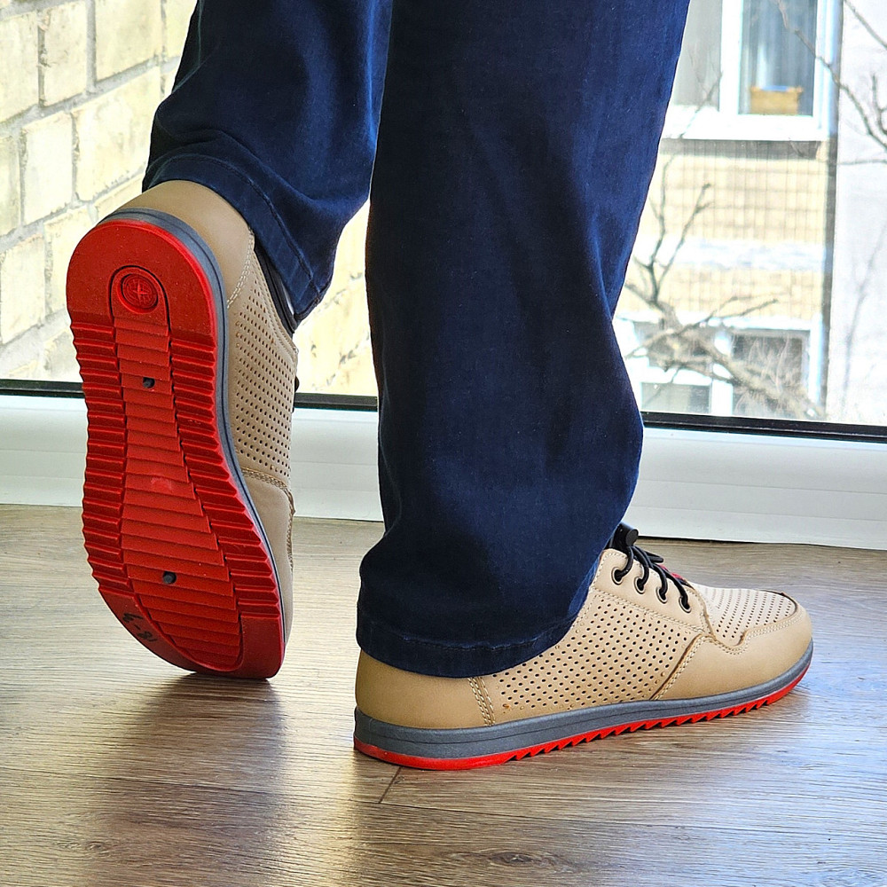 Чоловічі мокасини Літні Бежеві Туфлі Сіточка Коричневі Світлі (розміри: 40,41,42,43,44,45) - 218-3 Дніпро - фото 4