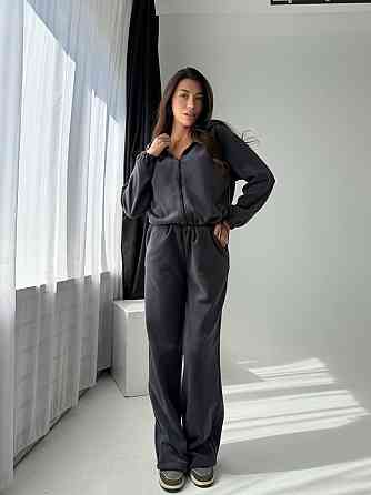 Жіночий повсякденний теплий плюшевий костюм турецький двосторонній фліс Графіт Одеса