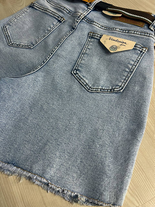 Шорты женские джинсовые Vindasion 4087 средней длины с разрезами и ремнем голубые, голубой, 26, 26, 66 см, 98 см Киев - изображение 10