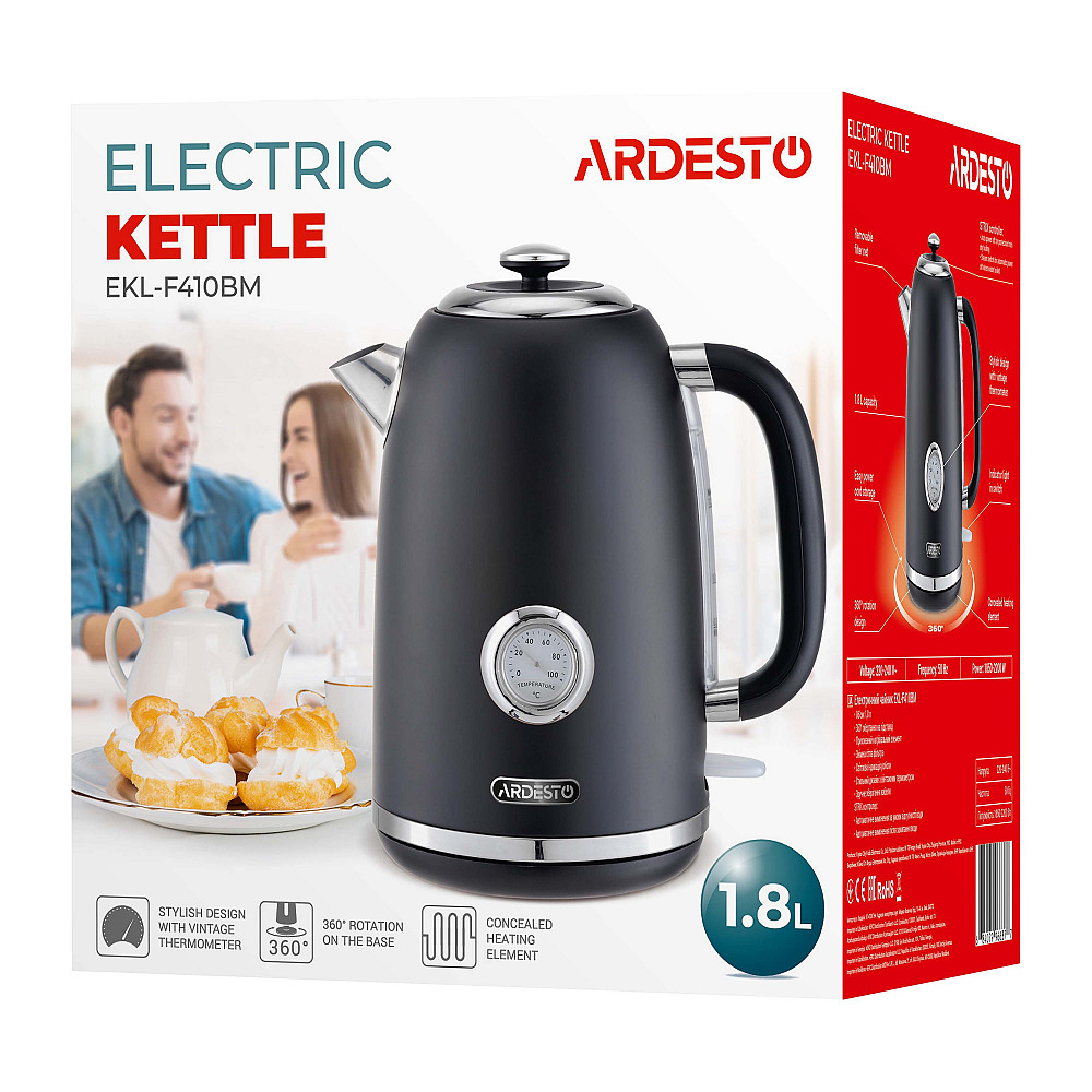 Електрочайник ARDESTO Vintage Dream 1.8л, Strix, метал, чорний матовий Киев - изображение 11
