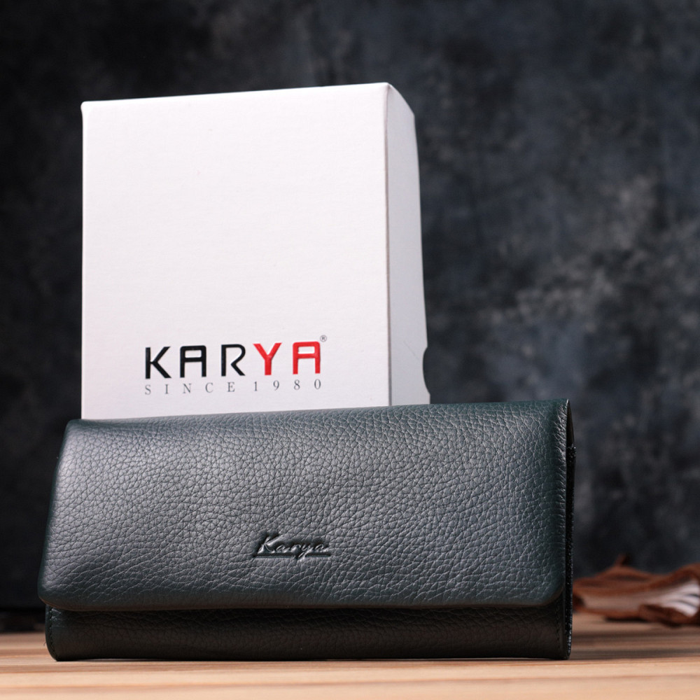 Горизонтальный женский кошелек из натуральной кожи KARYA 22852 Зеленый Киев - изображение 1