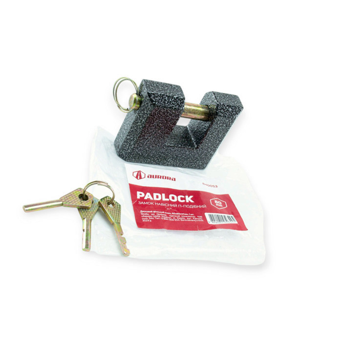 Замок навісний "засув" 60 мм, фінський ключ 3 шт, П-подібний чорний Мукачево - фото 1
