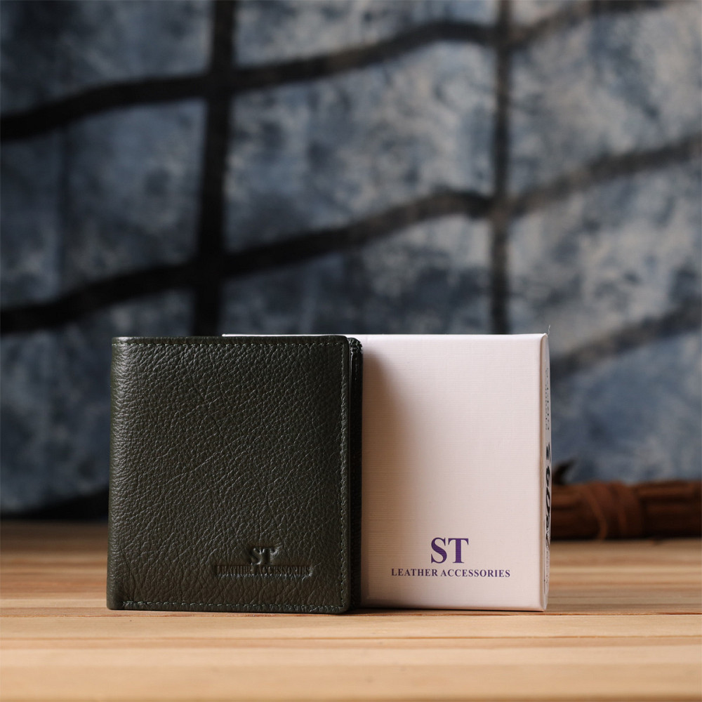 Жіночий гаманець на магніті з натуральної шкіри ST Leather 23093 Зелений Київ - фото 10