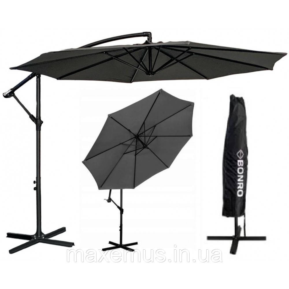 Садовая зонт Bonro B70 12 на 3 м 8 спиц зонта для террасы и сада серый + чехол Мостиська - фото 2