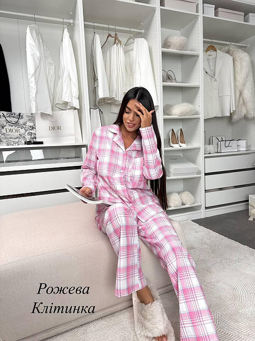 Женская домашняя повседневная в клетку пижама с фланели. Розовый, 42/44 Одесса - изображение 5