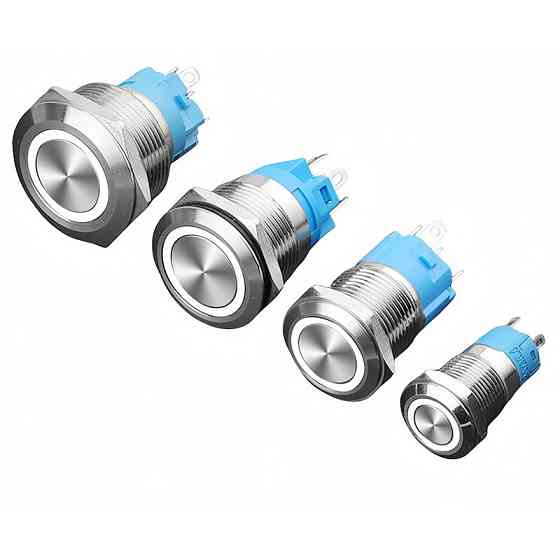 Кнопка 22 мм з підсвіткою, біла, металевий корпус Київ