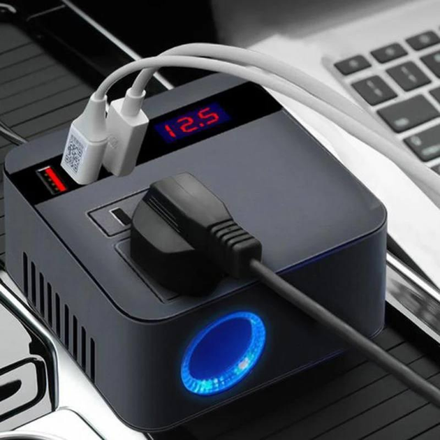 Автомобільний інвертор-перетворювач AC/DC з 12В/24В на 220В/120W + LCD (екран) 3хUSB Вінниця - фото 8