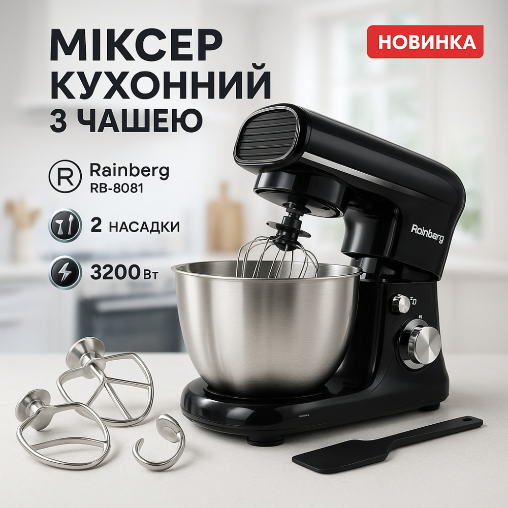Потужний кухонний комбайн тістомісильник Rainberg, Кухонний тістомісильник 6 л комбайн новий EH-50 Львів - фото 11
