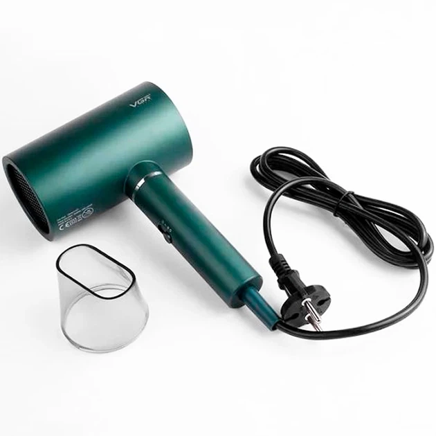 Фен VGR V-431 (2 рівні обдування, 3 рівні температури) 1800W + 1 насадка Зелений Вінниця - фото 3