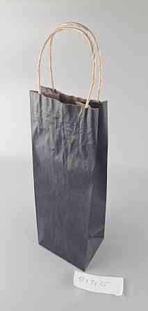 Пакет із ручками паперовий 12*35*9 Чорний для пакування пляшки (25 шт.) Харків