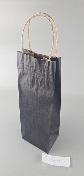 Пакет із ручками паперовий 12*35*9 Чорний для пакування пляшки (25 шт.) Харків - фото 3