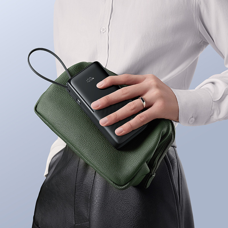 Зовнішній акумулятор Baseus Bipow 2 Digital Display Power Bank With Built-in USB-C Cable 20000mah 20W Cluster Black Київ - фото 8