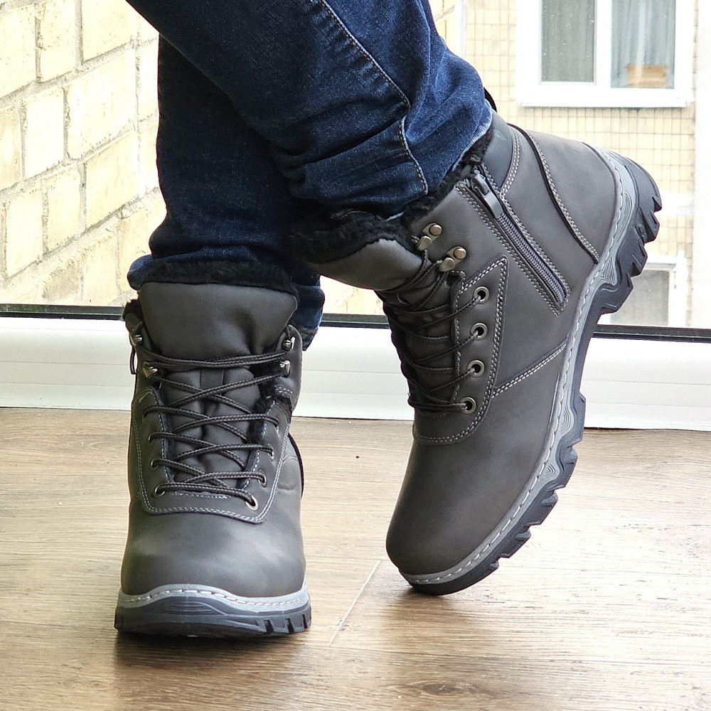 Ботинки Зимние Мужские Кроссовки на Меху Серые Зима Мех (размеры: 40,41,42,43,44,45) Видео Обзор Днепр - изображение 8