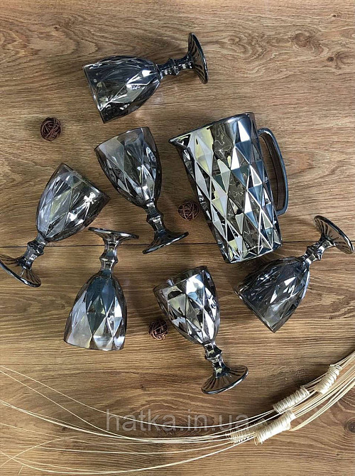 Набір 6 шт. келихів + глечик 1 л. «Дзеркальний Смарагд» 300 мл графітовий колір Київ - фото 5