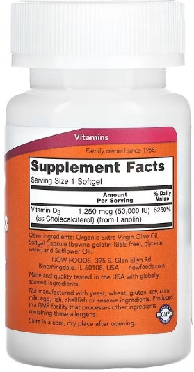 Витамин Д3 Now Foods Vitamin D-3 50,000 IU 50 softgels Киев - изображение 3