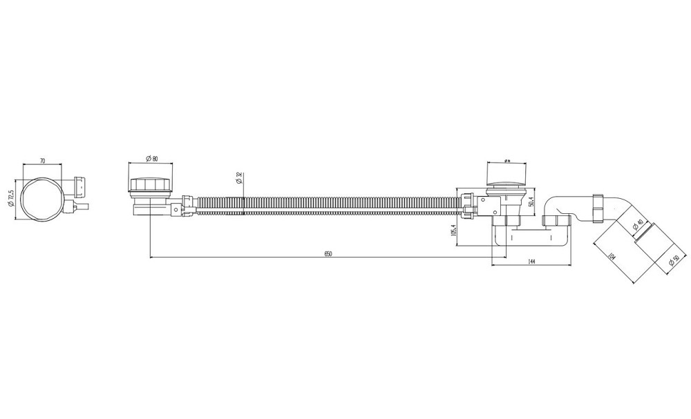 Сифон для ванни Koer BD-04-07 1 1/2'' напівавтомат з переливом, без ревізії   ( KR5444 ) 24232 Харків - фото 2
