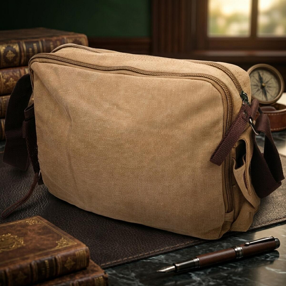 Функціональна чоловіча сумка месенджер із щільного текстилю Vintage 22206 Пісочний Київ - фото 14