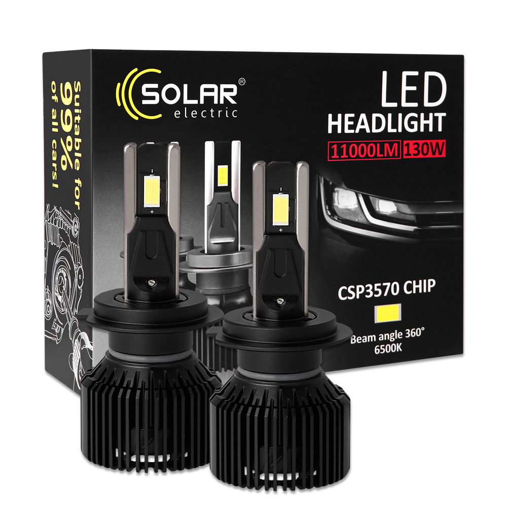 Автолампа Solar LED H7 12/24V 130W 11000Lm 6500K CSP3570 2шт Львов - изображение 1