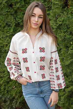 Жіноча сорочка з вишивкою, вишиванка з довгим рукавом натуральна лляна топ Київ