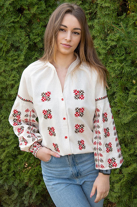 Женская рубашка с вышивкой, вышиванка с длинным рукавом натуральная льняная  топ Киев - изображение 5