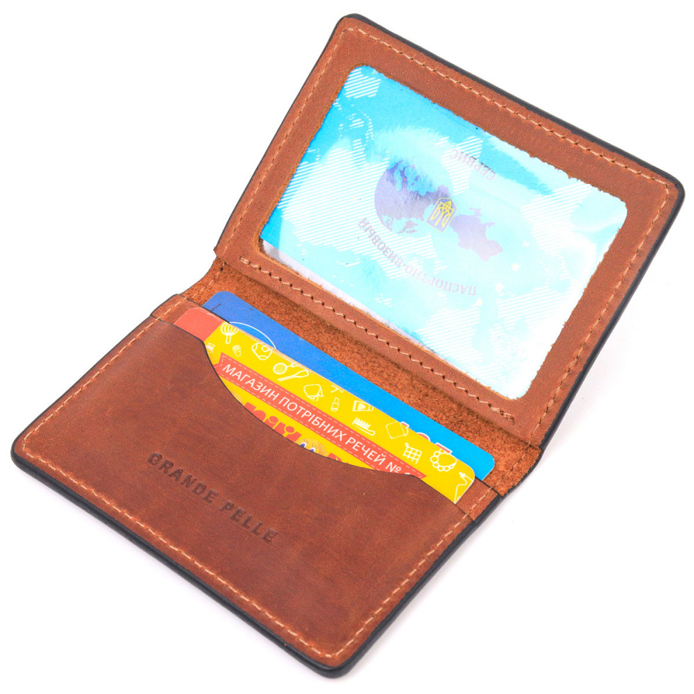 Практичная обложка на автодокументы в винтажной коже Украина GRANDE PELLE 16706 Светло-коричневая Киев - изображение 4